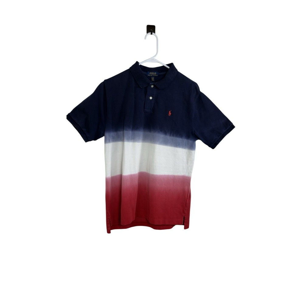 Polo Ralph Lauren Boys Polo Shirt Navy White Red XL 18-20 Gradient Colorblock